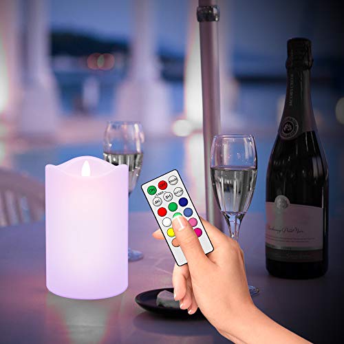 LED Flameless Candles, ANKO Multi Color Changing Battery Operated; Ivory Wax Melted Edges Candles with Timer and Remote Control (Set of 3) - Thumbnail 5