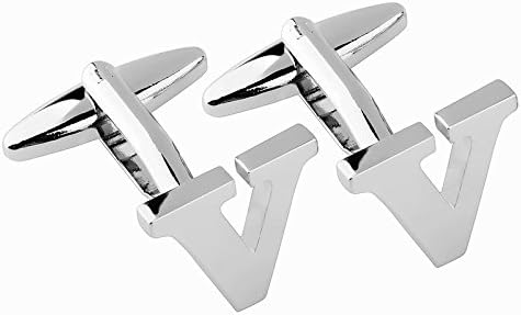 The Connect - "V" Silver Alphabet Initial Letter Cufflinks Mens Suits Business