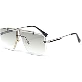 Junsika Oversized Square Rimless Sunglasses for Men Fashion Retro Designer Shades Sunglasses