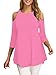 Afibi Womens Cold Shoulder 3/4 Sleeve Swing Tunic Tops For Leggings (XX-Large, Pink)