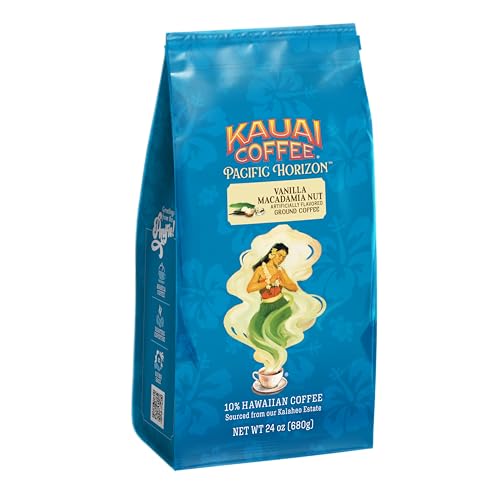 KAUAI COFFEE VANILLA MACADAMIA NUT, MEDIUM ROAST – GROUND COFFEE, 24 OZ PACKAGE