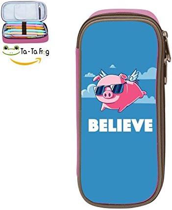Custom Believe Pig Can Fly Pencil Case - Big Capacity Double Zipper Multifunctional Pink Stationery Bag For Children