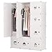 KOUSI Portable Closets Portable Clothes Closet Wardrobe Bedroom Armoire Dresser Bedroom Dresser Cube Storage Organizer, Capaciou Customizable, White, 6 Cubes 2 Hanging Clothes