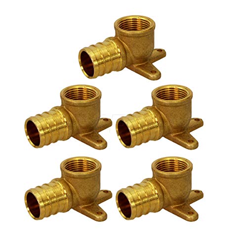 Pexflow PFDL3412-5 PEX Barb X FIP 90 Degree Drop Ear Elbow Pipe Fitting, 3/4x1/2, Brass, Pack of 5