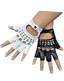 Minibee Women's Fingerless Rivets Cycling Rock Punk Street Gloves A Pair White