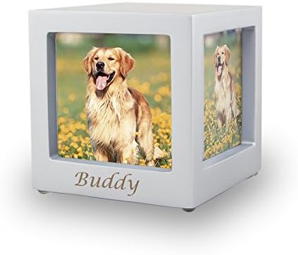 OneWorld MemorialsWood Photo Pet Urn - Extra Small - Holds Up to 25 Cubic Inches of Ashes - Silver Pet Cremation Urn for Ashes