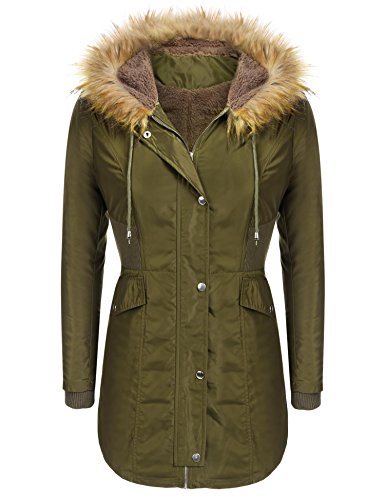 Soteer Womens Military Parka Jacket Hooded Winter Faux Fur Long Coats Outwear Green XXL