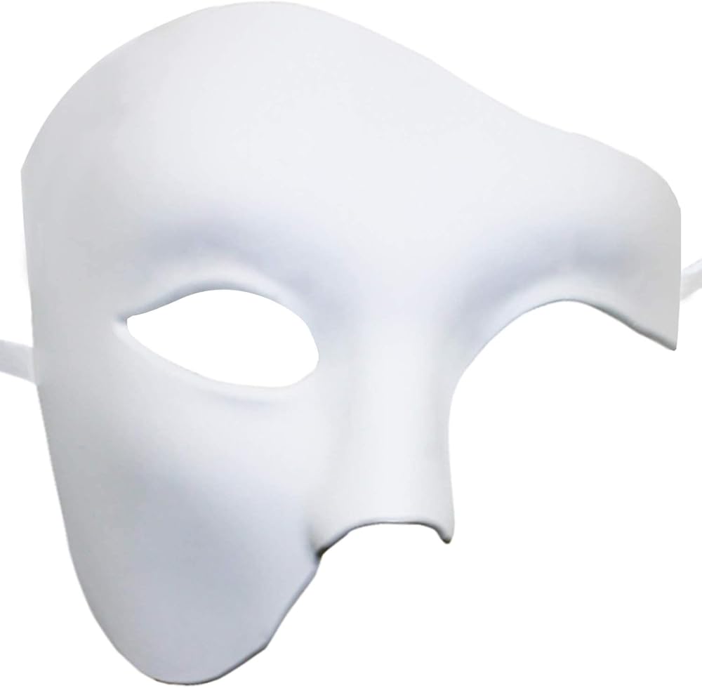 Lilwemen Mens Phantom of The Opera Masquerade Mask Half Face White Plastic