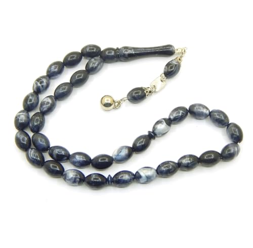 Perlin Muslim Prayer Beads 33 Bead Tasbih Islamic Misbaha Subha Dhikr Rosary with 12 x 8 mm Oval Beads Ottoman Style Prayer Necklace with Metal Tassel Handmade Islamic Gift 25 cm (Black White) at Amazon