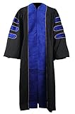 GraduationMall Unisex Deluxe Doctoral Graduation Gown- Phd Blue Trim Gold Piping