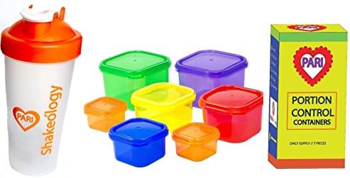 PariInc 21 Day Fix - Essential Package includes 7 Piece Color-coded Portion Control Container Kit plus Protein Shaker cup with Complete Guide