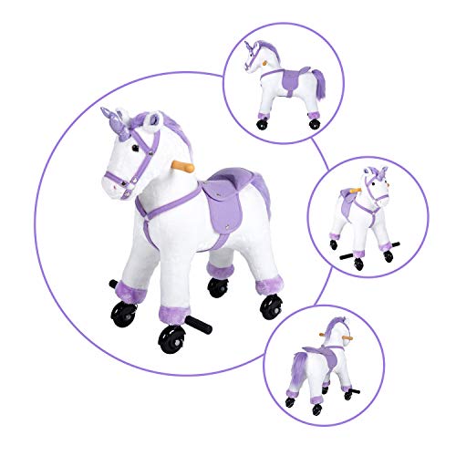 Premium Ride On Horse Plush Toy Rocking, Mechanical Real Walking Horse with Rolling Wheels & Sound (White)