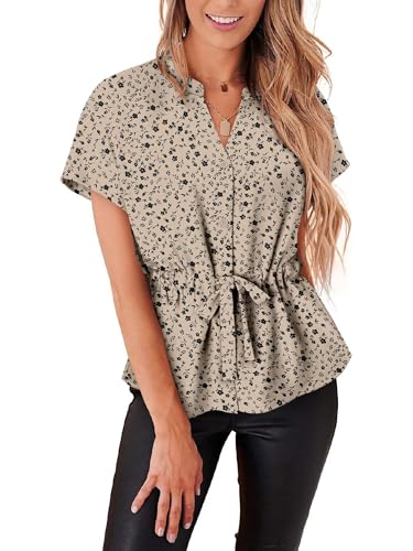 Peasant Blouses for Women Button Up Peplum Tops Floral Apricot 3XL at Amazon