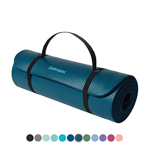 Retrospec Solana Yoga Mat Thick w/Nylon Strap for Men & Women, Ocean Blue, 1/2 inch