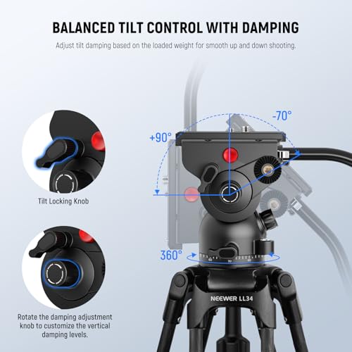 NEEWER LL34 78" Carbon Fiber Camera Video Tripod Quick Release 1 Step Adjustable Damping Fluid Head, 2 Mode QR Plate, Compatible with DJI RS 501PL, Max 22lb