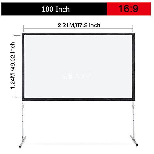 Excelvan Fast Folding Portable Projector Screen Indoor Outdoor Movie Theater screen with Adjustable Stand Legs, Sticky Button and Carry Bag For Front Projection (100 Inch 16:9)