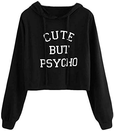 HARRYSTORE Women's Slogan Printed Letter Crop Top Sweatshirt Long Sleeve Hoodies - Cute BUT Psycho