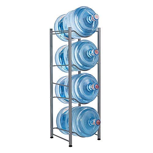 4-Tier Water Jug Holder Rack Stainless Steel, 5 Gallon Water Bottle Detachable Rack Organizer Heavy and Durable Water Bottle Carrier with Holder Easy Assemble for Kitchen Drawing Room, Silver