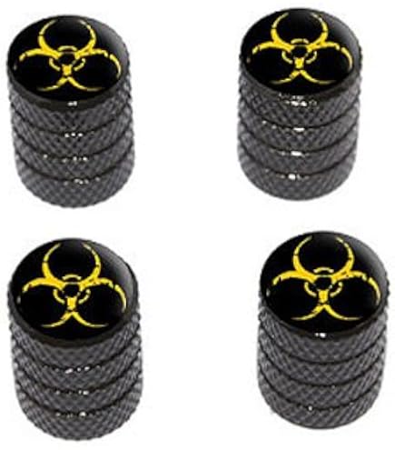 Kiofs Valve Stem Caps - 4 Pack Yellow Warning Pattern, Zinc Alloy, Universal Fit For Cars, Trucks, SUVs