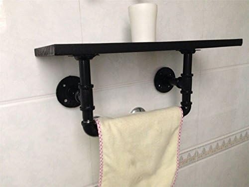 Yomiokla Bathroom Accessories - Kitchen, Toilet, Balcony and Bathroom Metal Towel Ring Continental antique iron wooden pipes built-in shelf Wooden Wall Shelf bracket