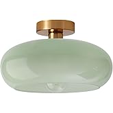 Qufute Mid Century Ceiling Light Fixture - Milk Glass Shade, Gold Modern Flush Mount Lamp for Hallway, Dining Room, Kitchen