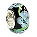Queenberry Sterling Silver Black Hawaii Blue Flower Glass Bead For European Charm Bracelets