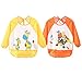 Leyaron 2 Pack Unisex Infant Toddler Baby Waterproof Sleeved Bib, 6 Months-3 Years, Orange Monkey and Yellow Giraffe