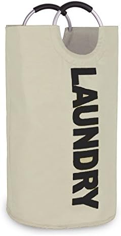 Collapsible College Laundry Bag with Alloy Handles, Heavy Duty, Durable Canvas, Self Standing as Laundry Basket (Beige)