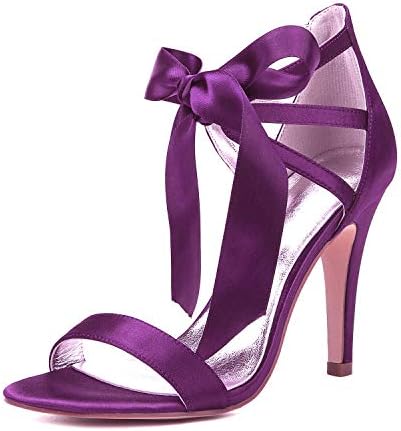 LHWAN Women Wedding Shoes Satin Hollow Pumps Ribbon Up Evening Party Peep Toe High Heels (10.5cm Heel)