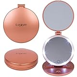 Folding Travel Mirror with Light - 1X and 5X LED Lighted Travel Makeup Mirror, Magnifying, Handheld Mirror, Pouch & Batteries Included, Rose Gold