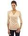 PattyBoutik Women's Faux Wrap Long Sleeve Pullover Blouse (Beige L)