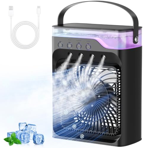Portable air Conditioners, Personal Cooling Fan with 120° Oscillation, 3 Wind Speed & 4 Sprays, 2/4/6/8H Timer, Multi-Color Light, 3 in 1 Personal Small Mini Air Conditioner Air Cooler for Room