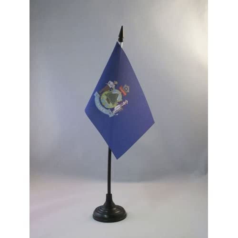 AZ FLAG - Maine Table Flag 4'' x 6'' - US state of Maine Office Mini Banner 100% Polyester 15 x 10 cm - Mini Desk Flag with 10'' Pole and Black Plastic Base