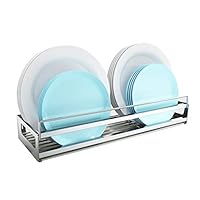 SNTD Wall Mount Dish Drying Rack Organizer with Drainboard, 304 Stainless Steel Dish Plate Drain Shelf for Kitchen Storage, Rustproof