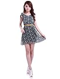 Allegra K Women Stretchy Self Tie Bowknot Shoulder Flower Print V-Neck Dress