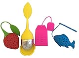 Playful Tea Infusers - set of 4 assorted FUN cute Silicone Stainless Steel Strainer Set for FUN tea party of Loose herbal tea Steepers. Dr. Rosemary's Tea Therapy