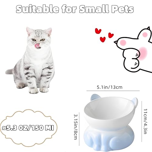 Beauenty 2 Pcs Ceramic Elevated Cat Bowls - Tilted Raised Cat Bowl Anti Vomit Cat Food Bowls for Indoor Cats, Whisker Friendly Design, Microwave & Dishwasher Safe