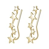 YAN & LEI Sterling Silver Mix Linked Stars Sweep up Ear Pin Crawler Cuff Wrap Climber Earrings
