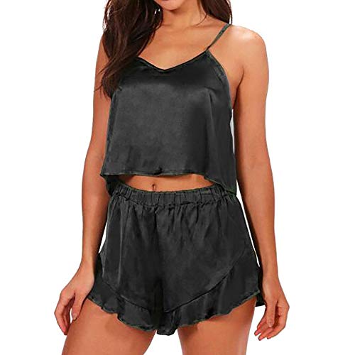 Women Vintage Satin Camis Top Pajamas Sleepwear Babydoll Lingerie Bra and Shorts Set by Lowprofie