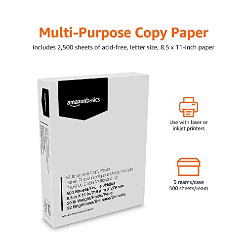 Amazon Basics Multipurpose Copy Printer Paper, 8.5 x 11 Inch 20Lb Paper