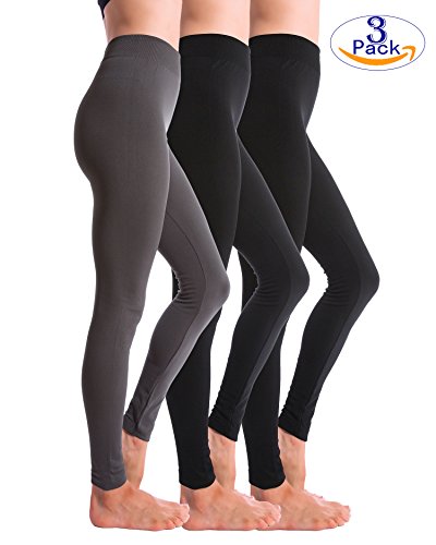 3-pack fleece lined thick brushed leggings by homma (s/m/l, black…