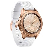 YiJYi Compatible with Samsung Galaxy Watch 42mm Bands/Galaxy Watch Active Bands, 20mm Silicone Strap Sports Replacement Wristband for Galaxy Watch 42mm (White with Rose Gold Buckle, Large(6.5