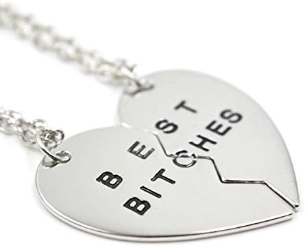 Best Bitchs Necklace Pendants Charms Necklace Best Bitches Best Friend BFF Forever Love Split Heart Pendant Sweater Chain Fashion Jewelry Christmas Birthday Valentine's Day Gift