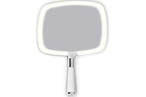 MIRRORVANA Lighted Travel Hand Mirror with Comfy Handle and Detachable Stand - Portable, Thin and Lightweight Design - Rechar