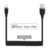 Miger 4Ft iPhone Charger Cable, MFi Certified Coiled Lightning Compatible Cable for iPhone Xs Max XS XR X SE 5 5s 5c 6 6s 7 8 Plus, iPad Pro, Air 2, iPad Mini 2 3 4, iPod Touch 5 6 7 and Beats Pill+