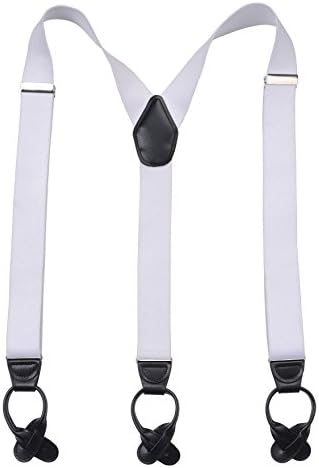 Warm Sunshine Men's Elastic Y-back Leather Button End Suspenders-46",White
