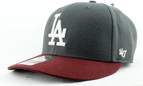 Los Angeles Dodgers Hat MLB Authentic '47 (Forty Seven) Brand Bullpen MVP Slightly Structured Velcroback Baseball Cap Adult Men &amp; Women 85% Acrylic 15% Wool (One Size Fits All, Charcoal/Burgundy)