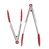 Premium Silicone Kitchen Tongs 2 Pack (9-Inch & 12-Inch),BBQ food clip (Cherry Red) (red) - DarNio