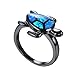 Lixinsunbu Blue Turtle Animal Opal Rings Women's Black Gold Plated Engagement Gift