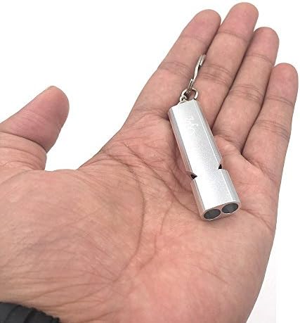 OYLZ Double Tubes Aluminum Alloy High Frequency Survival Whistle Hiking Whistle with Keychain & Lanyard (Silver)